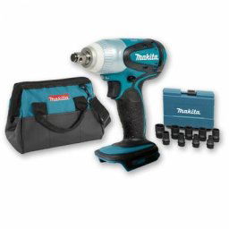 Boulonneuse à chocs 18V 230Nm 1/2 DTW251 (machine seule) + Coffret 9 douilles + sac Makita