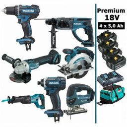 Pack Makita 7 machines 18V 5Ah: Perceuse DDF482 + DTD152 + DGA504 + DHR202 + DJR186 + DJV180 +