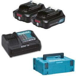 Pack 2 Batteries BL1021B + DC10SA + Makpac Makita 197658-5