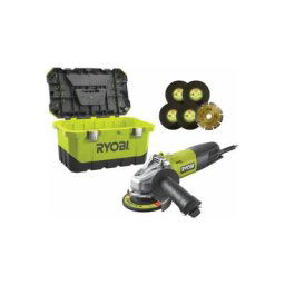 Meuleuse d'angle RYOBI 800W 125mm - 1 disque diamant - 5 disques à ébarber - Toolbox RAG800-125TA6
