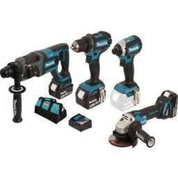 Makita - Ensemble de 4 machines 18 v Li-Ion 5 Ah Meuleuse DGA504 + Perceuse DDF482 + Perfo DHR241 +