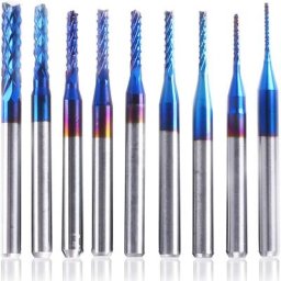 Lot de 10 pièces Routeur cnc Nano Blue Coat End Mill avec tige de 1/8-0.8-3.0mm Set