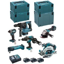 MAKITA Kit DLX6085TJ (DHR243 DHP481 DTD153 DHS680 DGA513 DTM51 3 x 5,0 Ah DC18RC 3 x MAKPAC 3