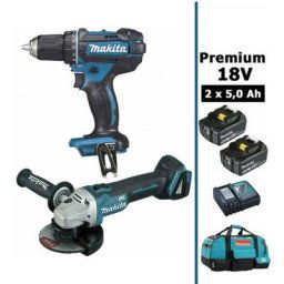 Makita - Pack Premium 18V 5Ah: Perceuse 62Nm DDF482 + Meuleuse 125mm DGA504 + 2 batteries + sac