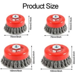4pcs Brosse Métallique Nettoyage, Brosse Conique pour Meuleuse d'angle, Brosse de Ponage en acier