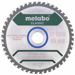 Lame de scie « steel cut/sandwich panel - classic », 190X30 Z48 fz/fa 4° (628682000) - Metabo
