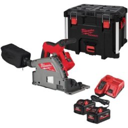 Scie plongeante 55 mm compatible rail de guidage M18 fuel avec 2 batteries 5,5Ah, chargeur, en