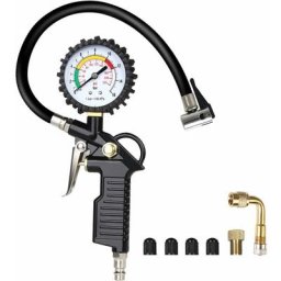 Manometre Pression Pneu, Numérique Manomètre Pneu, Pistolet de Gonflage Manomètre Avec 4 Bouchons