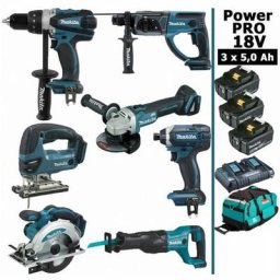 Pack Makita Power pro 7 outils 18V: DDF458 + DHR202 + DGA504 + Visseuse DTD152 + DJV180 + DSS610 +