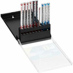 Stanley - Coffret de 10 lames de scie sauteuse : 7 lames bois hcs et 3 lames métal hss. Attache en