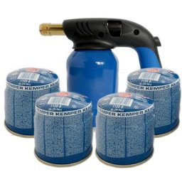 Kemper - Lampe a souder coque acier piezo + 4 cartouches gaz 190g avec sécurité stop gaz