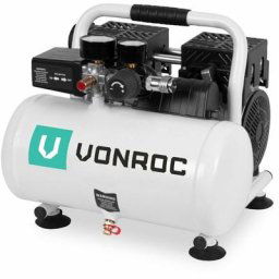 VONROC PRO Compresseur d'air silencieux - 750W – 1HP- 128 l/min. - Sans huile - Réservoir 6L - 8