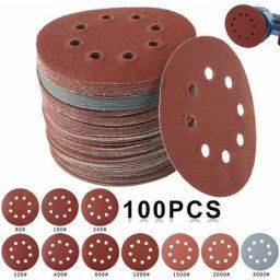 100 pcs Disque de ponçage, disque abrasif, papier sablé, papier de verre pour grain de ponceuse