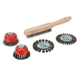 Ensemble brosse métallique, boisseau et roue à fils torsadés, 5 pcs Silverline 589548