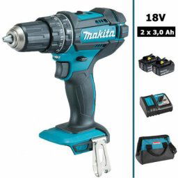Makita - Perceuse visseuse à percussion 18V 62Nm DHP482 avec 2 batteries 3Ah + sac