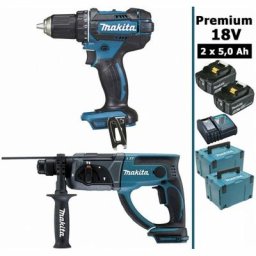 Makita - Pack Premium 18V 5Ah: Perceuse 62Nm DDF482 + Perforateur 2J DHR202 + 2 batteries + 2