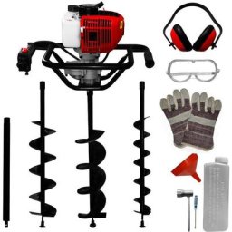 Tarière Thermique 52cc Foreuse à Essence avcec 3 Forets 82cm avec ø 102 mm, 152 mm & 200 mm