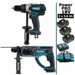Pack Makita Power PRO 18V: Perceuse 91Nm DDF458 + Perforateur 2J DHR202 + 3 batt 5Ah + sac MAKITA