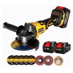 Meuleuse d'angle Onevan 18V Ø125 mm Pour Makita 18V-Jaune -avec 2 batteries et 10 accessoires