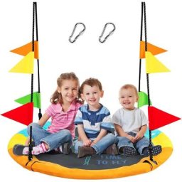Balançoire Nid d'Oiseau Ronde Φ100 cm avec 8 Drapeaux Hauteur Réglable 100-160CM Cordes