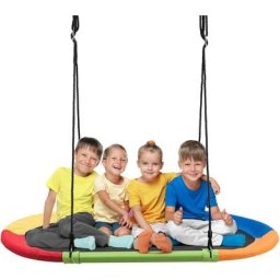 Balançoire Nid d'Oiseau Ovale 150 cm à Suspendre Hauteur Réglable 100-160CM Corde Multi-plis Charge