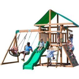 Grayson Peak Maisonnette en bois avec Balancoires, Toboggan, Mur d'Escalade Bois de Cèdres,