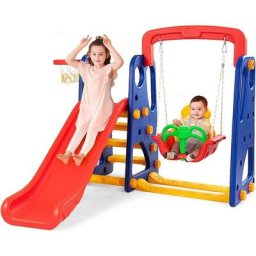 Toboggan pour Enfants Aire de Jeux 3 en 1 avec Balançoire,Portique - Costway