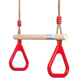 BSR - Balançoire en bois trapèze avec anneaux de gymnastique Aire de jeux pour enfants Jeu de
