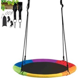 Balançoire Nid d'Oiseau Rond 100CM de Diamètre pour Arbre avec Sangle de Suspension Charge Max 150