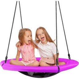 Balançoire Nid d'Oiseau Ronde Ø100CM pour Enfants, avec Oreiller et Poignée Violet - Costway