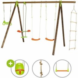 Trigano - Portique bois poutre métal 2,30 m Techwood Premium bayano - 6 enfants - Bois