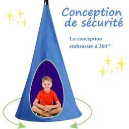 Balançoire Nid d'Oiseau pour Enfant, Crochet et Corde Charge Max.115KG (Bleu) - Costway