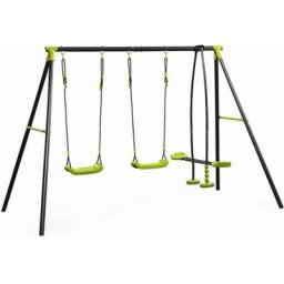 Balançoire 3 agrès - Portique avec 2 balançoires et 1 face à face - Vert - Maxxtoys