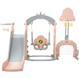 Toboggan pour enfants 5 en 1 - Avec panier de basket, but de football, balançoire, tour d'escalade