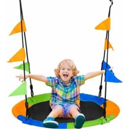 Balançoire nid d'oiseau ronde balançoire panier Ø 100 cm 2 anneaux inclus métal époxy PP Oxford