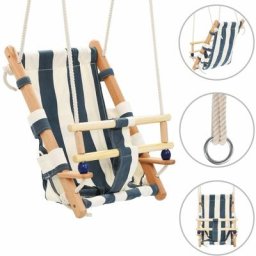 Balançoire pour bébé avec ceinture de sécurité Coton Bois Bleu