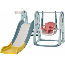 Portique enfant toboggan et balançoire avec panier de basket-ball aire de jeux 3 en 1 usage