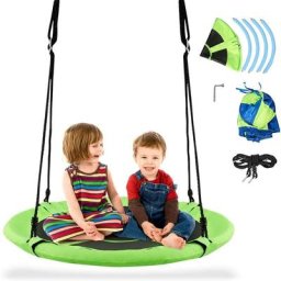 Balancoire Nid d'Oiseau avec Tente Amovible Ø100CM et Corde Reglable en Hauteur 100-160CM, Capacite