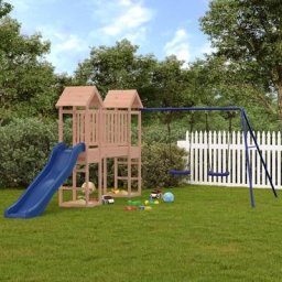 Aire de Jeux Maisonnette de jeu et toboggan balançoires Maison enfant exterieur bois massif Douglas
