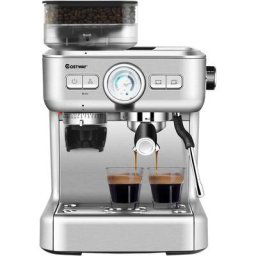 COSTWAY Machine à Café Automatique avec Broyeur - 30 Niveaux de Poudre de Café Réglables Cafétière