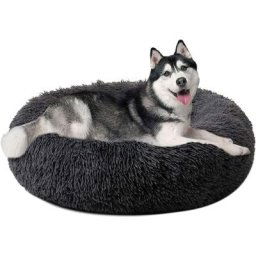 Lit rond en peluche pour chien et chat - Lits pour chat - 80cm, Gris Foncé - Gris foncé