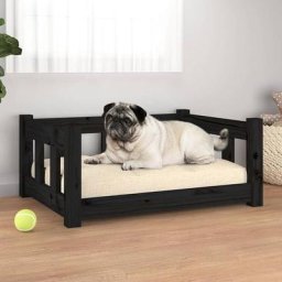 Lit pour chien | Coussin Matelas pour chien Noir 65,5x50,5x28 cm Bois de pin solide 14158
