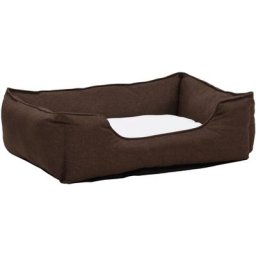 Lit pour chiens Marron et blanc 110,5x80,5x26 cm Aspect de lin Vidaxl Marron et blanc