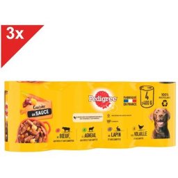 PEDIGREE 12 Boîtes en sauce 4 variétés pâtée pour chien 400g (3x4)