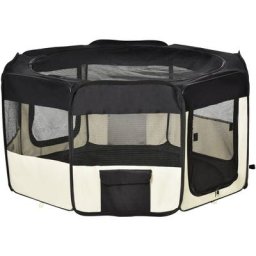 Parc enclos pliable chien chat - ø 120 x 58H cm - acier tissu Oxford - crème noir - Noir