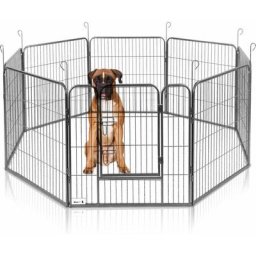 Enclos pour chien - Parc de Chiot - Modulaire - 8 panneaux - Noir - 80x80cm - Maxxpet