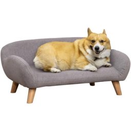 Canapé chien lit pour chien design scandinave déhoussable dim. 72L x 44l x 31H cm pieds bois tissu