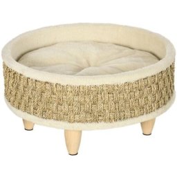 Canapé panier lit chien chat style cosy naturel - coussin inclus - dim. ø 48 x 24,5H cm - bois pin