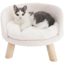 Panier Chat Chien Moelleux Lit sur Pieds avec Coussin Arbre à Chat - 41 x 41 x 32.8cm