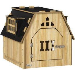 Niche chien design maison dim. 54L x 56l x 52H cm - porte verrouillable motif os, fenêtres, toit